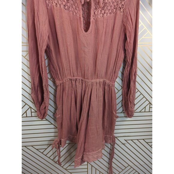 Jen's Pirate Booty Women's Gauze Romper Shorts Long Sleeve Pink Crotchet Size SM - Picture 11 of 13